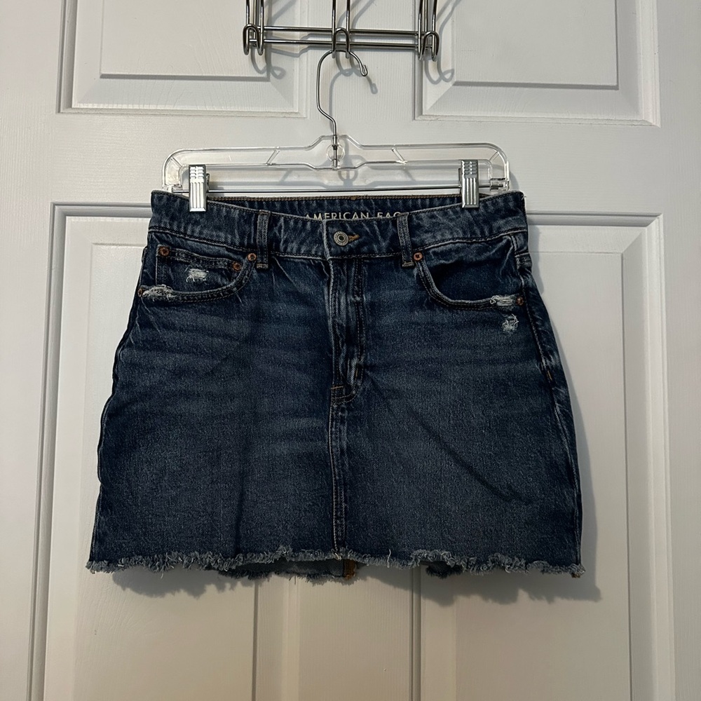 American Eagle Outfitters Dark Blue Distressed Denim Mini Skirt